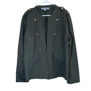 Andrew Marc Womens Olive Green Military Jacket Light Blazer Epaulettes Size XL